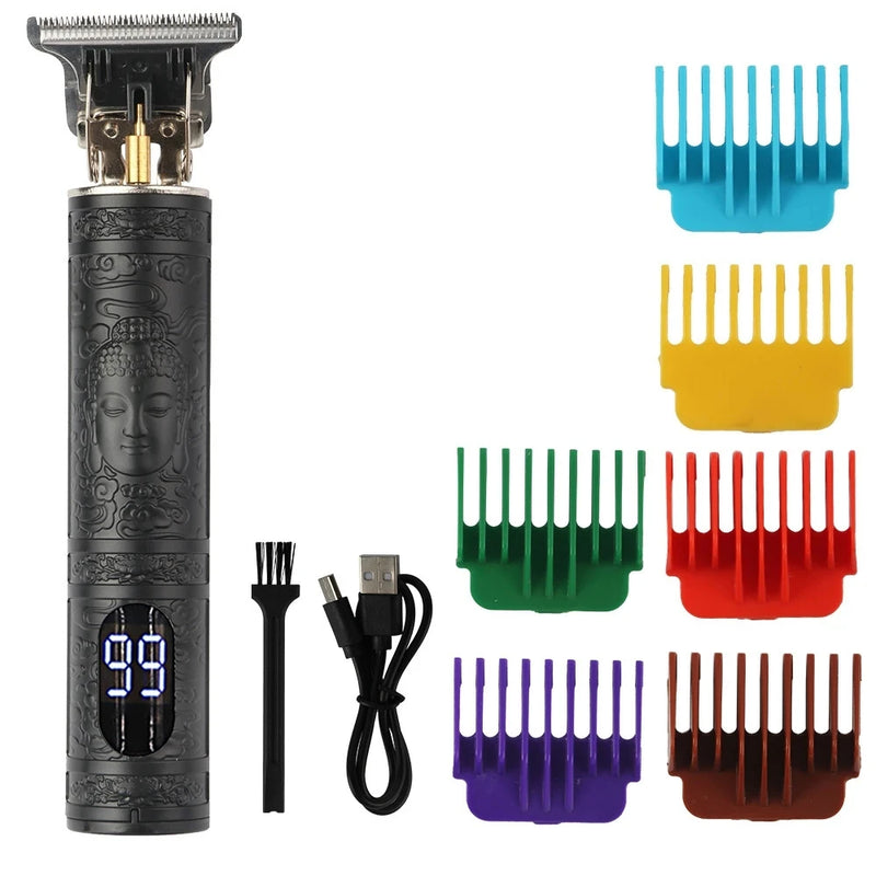 T9 LCD Electric Hairdresser Oil Shaving Head Electric Pusher Carving Electric Pusher Clipper Hair Precision Trimmer for Men Care