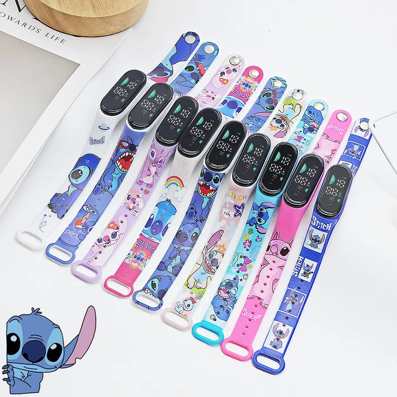 Wholesale Stitch Wrist Watch Lilo And Stitch Angel Cartoon Printed LED Waterproof Electronic Watch Accessories Student Kids Gift