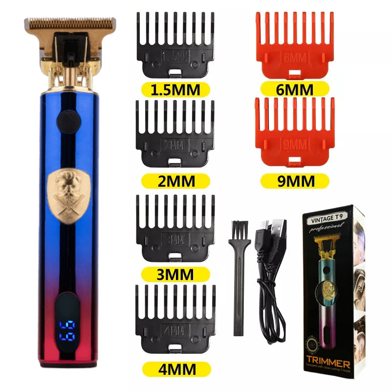 T9 LCD Electric Hairdresser Oil Shaving Head Electric Pusher Carving Electric Pusher Clipper Hair Precision Trimmer for Men Care