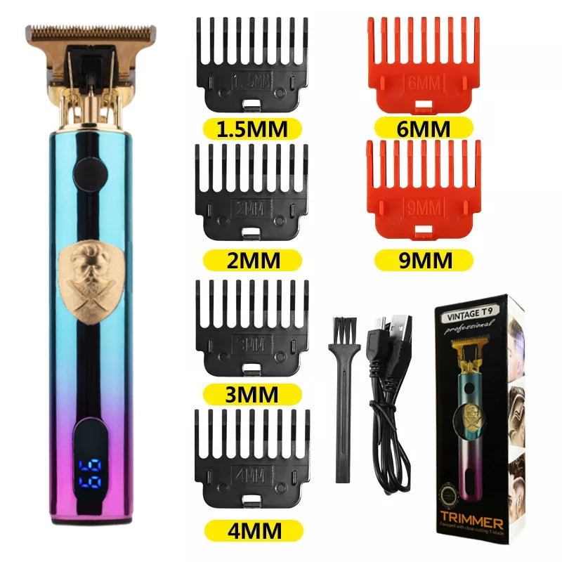 T9 LCD Electric Hairdresser Oil Shaving Head Electric Pusher Carving Electric Pusher Clipper Hair Precision Trimmer for Men Care