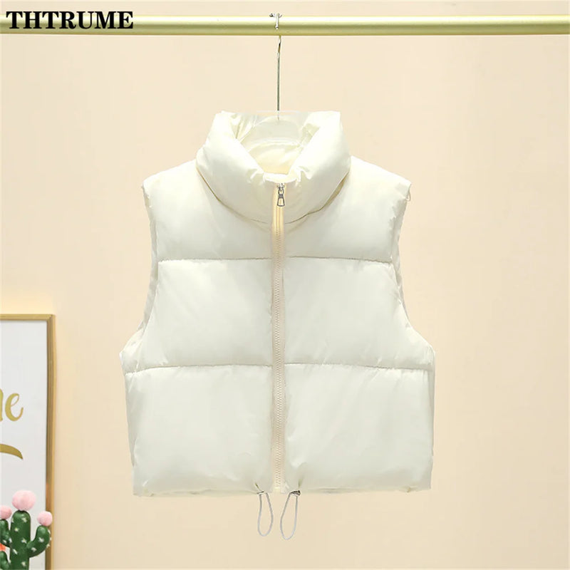 Elegant Quilted Chic Coats Fashion Sleeve Stand Collar Zipper Black Basic Autumn Winter Jackets Casual Office Lady Vest Jacket